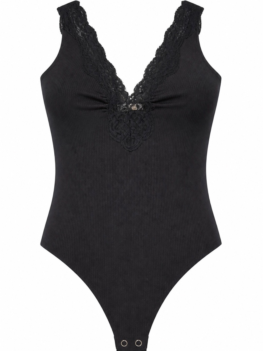 Free People Black Lace-Trim Ribbed Tank Bodysuit